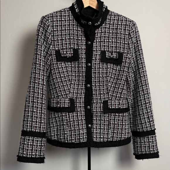 White House Black Market Jackets & Blazers - White House Black Market Black White Red Tweed Blazer / Jacket w/ Silver Buttons